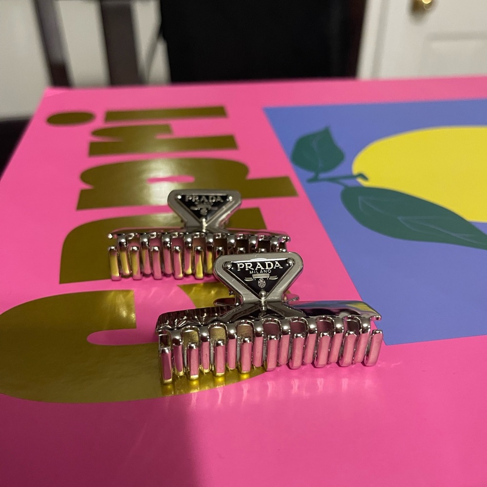 Prada Metallic Silver Hair Clips